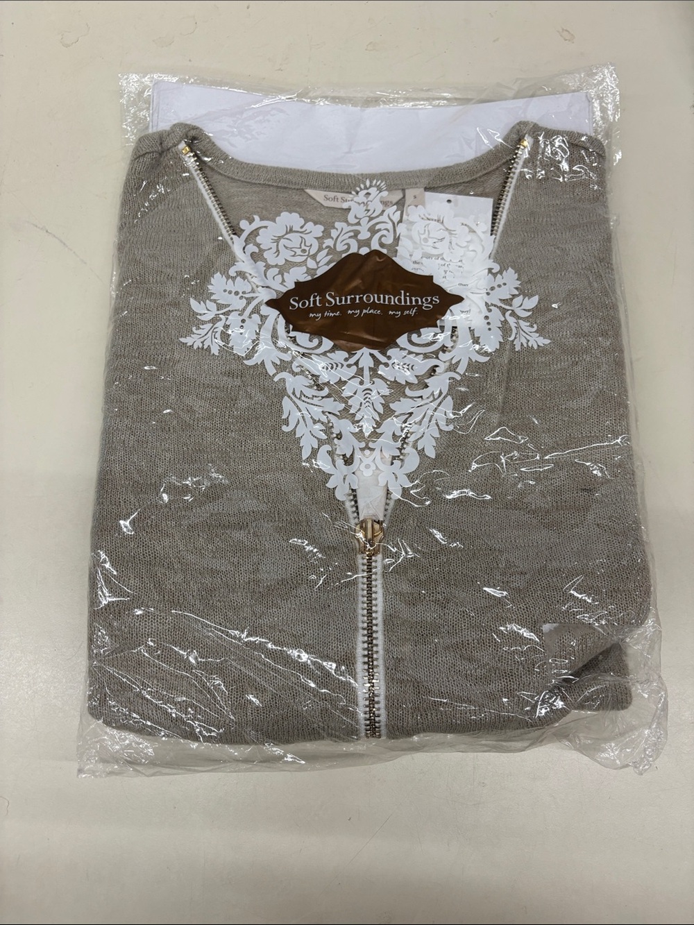 NWT Soft Surroundings Neutral Taupe Zip Cardigan